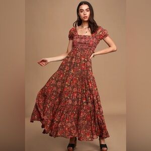 Free People Floral Maxi Dress - Red and Brown